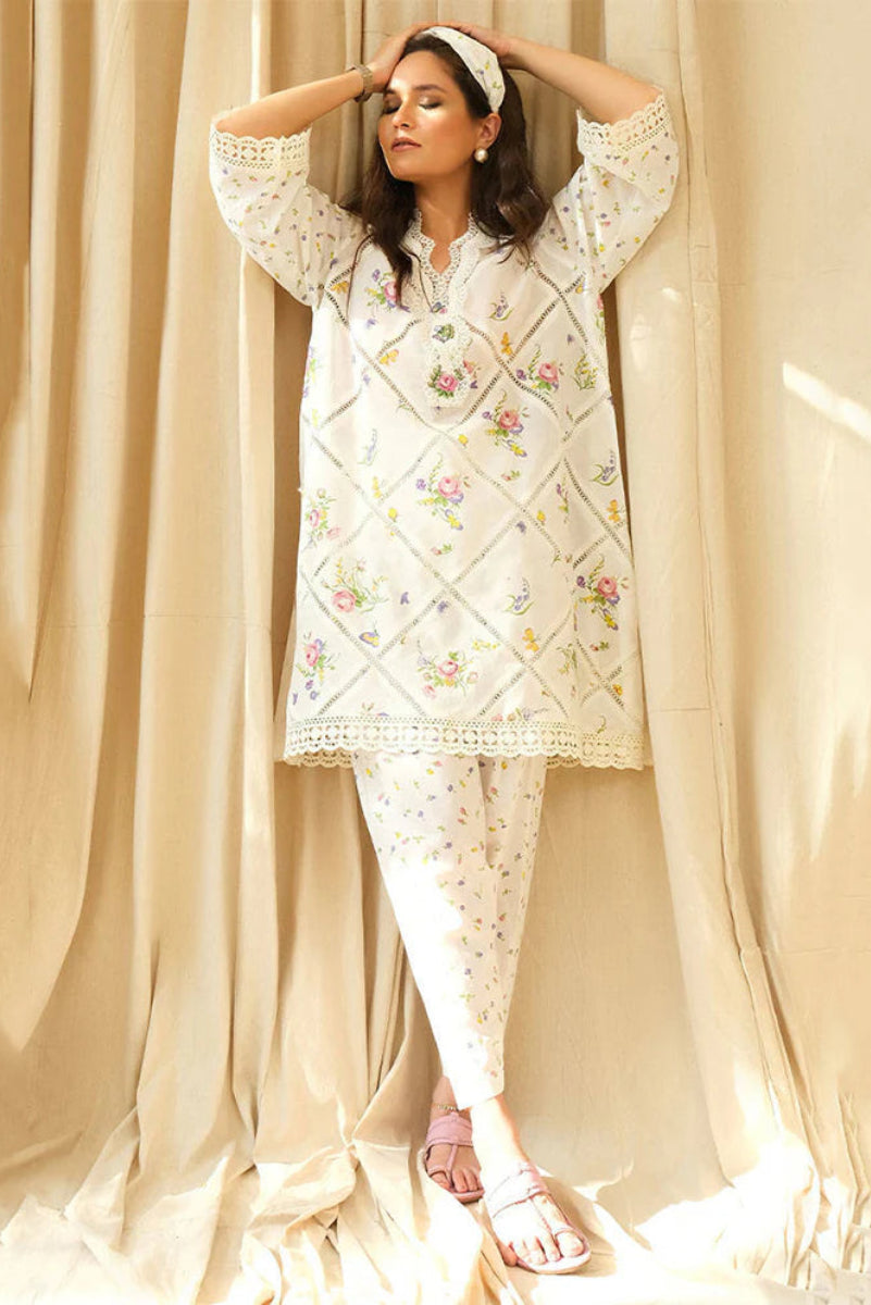 Ivory Floral Pastel - Lawn Suit With Silk Dupatta | Ready To Wear