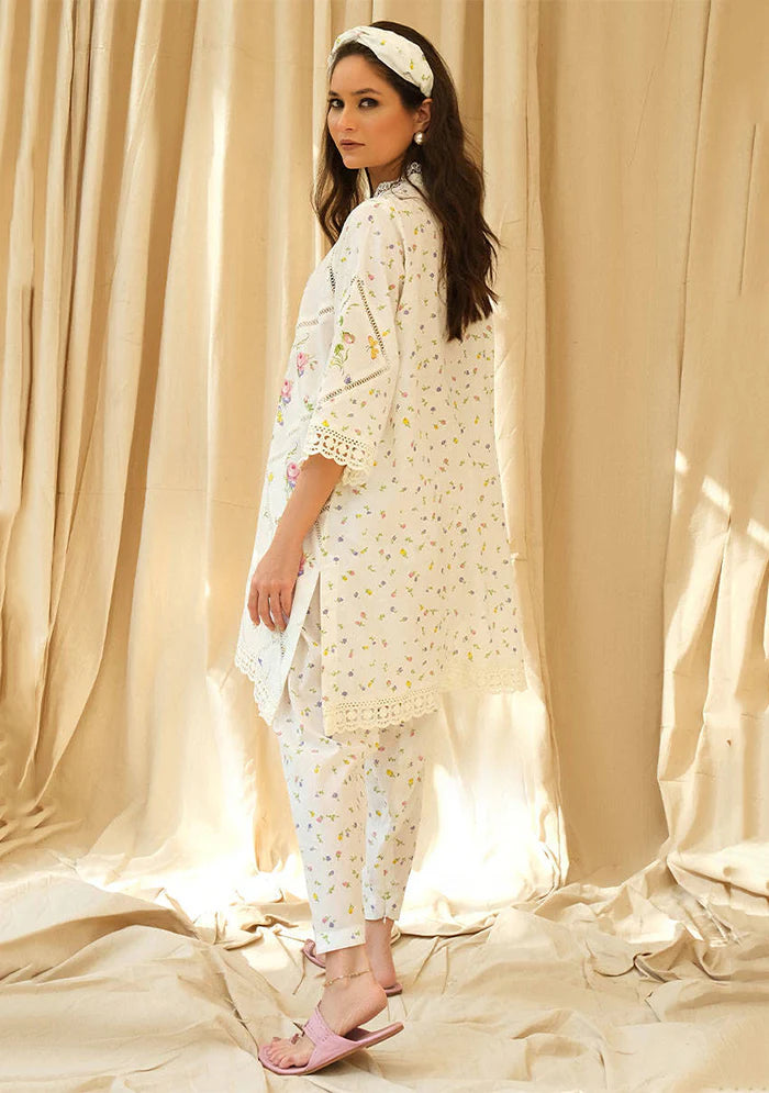 Ivory Floral Pastel - Lawn Suit With Silk Dupatta | Ready To Wear