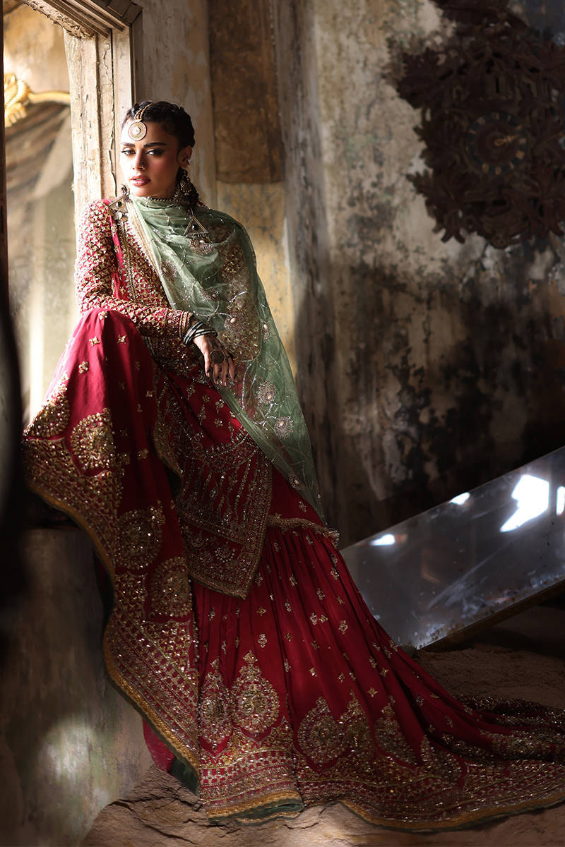 Crimson Red Heavy Embroidered Net Gharara Suit |Ready to Wear