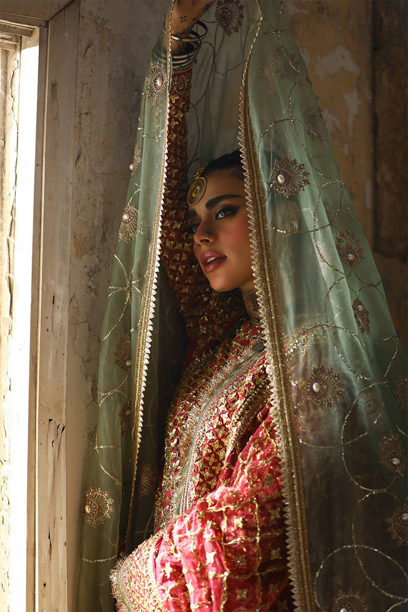 Crimson Red Heavy Embroidered Net Gharara Suit |Ready to Wear