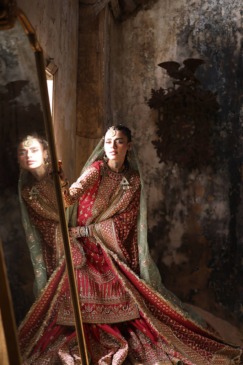 Crimson Red Heavy Embroidered Net Gharara Suit |Ready to Wear