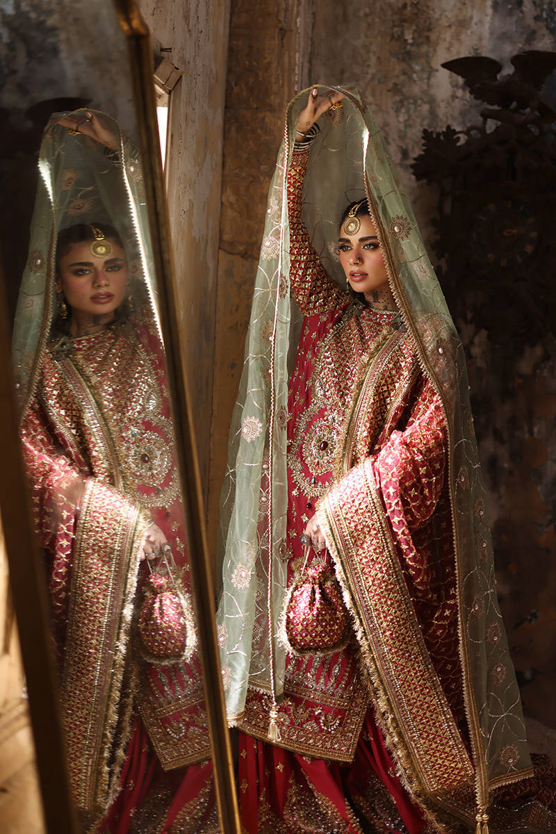 Crimson Red Heavy Embroidered Net Gharara Suit |Ready to Wear