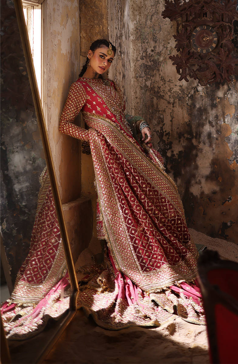 Crimson Red Heavy Embroidered Net Gharara Suit |Ready to Wear