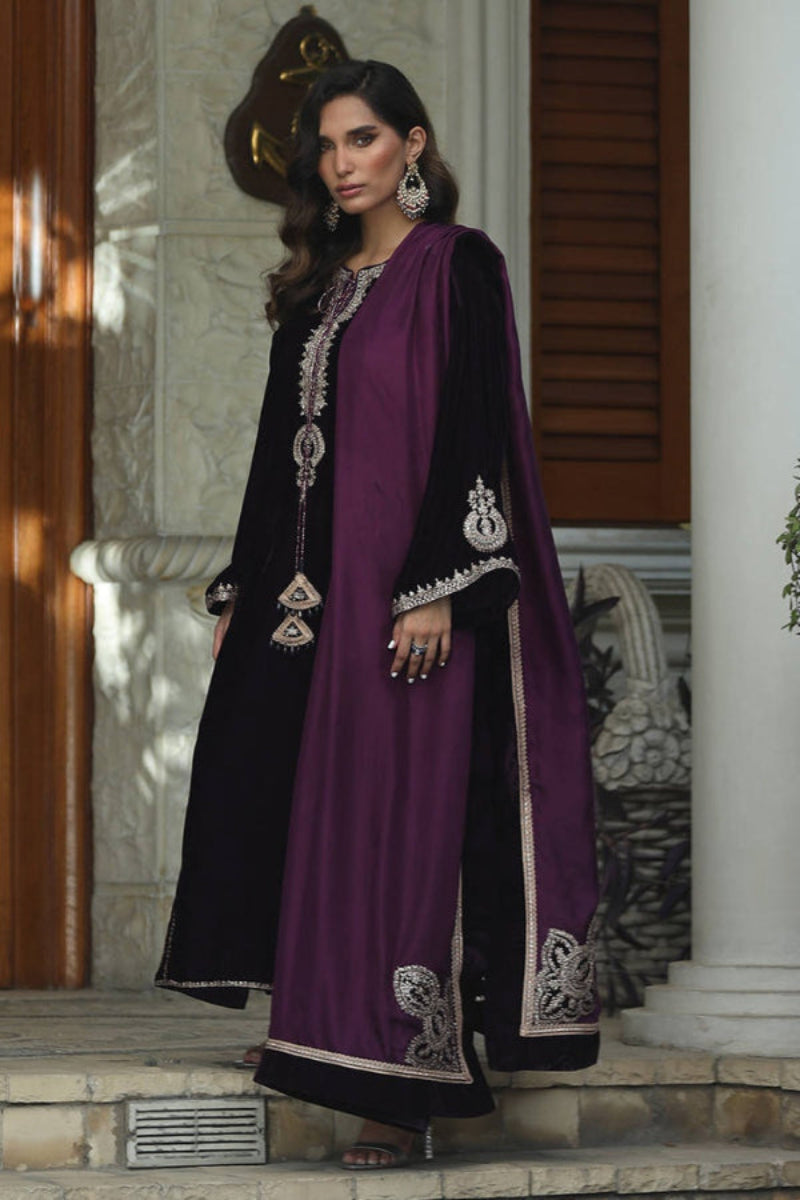 Royal Purple Micro Velvet Embroidered Stitched Suit