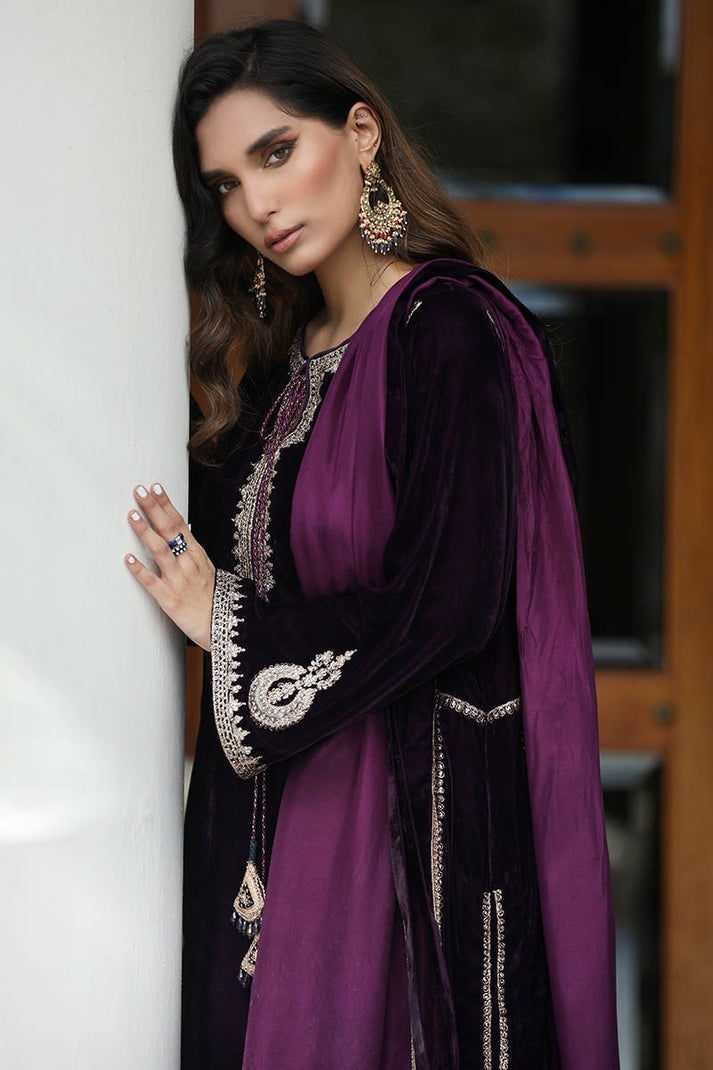 Royal Purple Micro Velvet Embroidered Stitched Suit