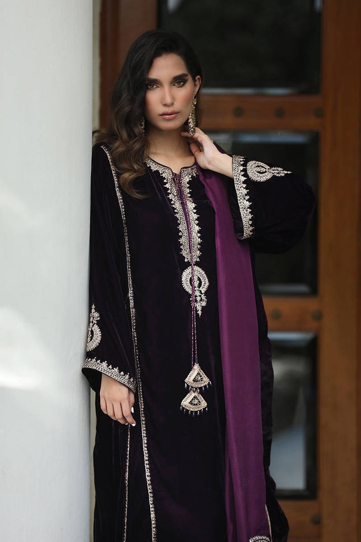 Royal Purple Micro Velvet Embroidered Stitched Suit