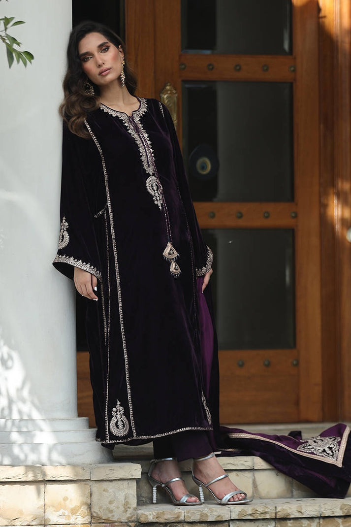 Royal Purple Micro Velvet Embroidered Stitched Suit