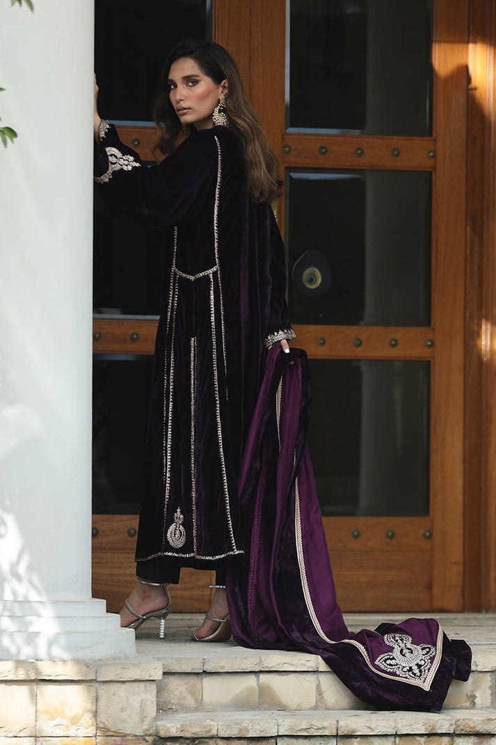 Royal Purple Micro Velvet Embroidered Stitched Suit