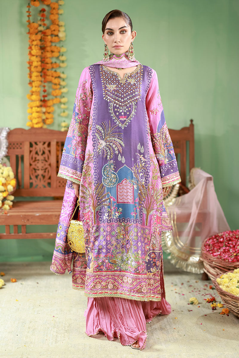Lilac and Pink Hand Embellished Swiss Lawn Suit |Ready to Wear