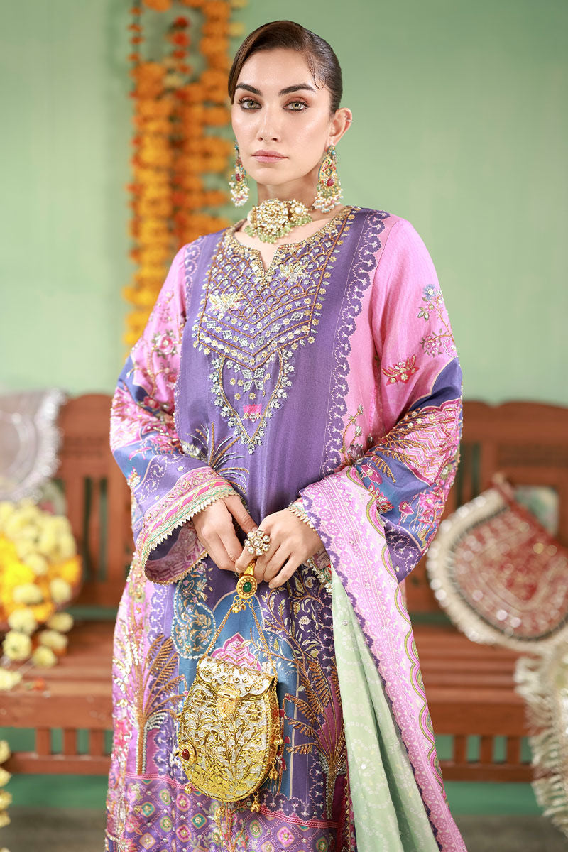 Lilac and Pink Hand Embellished Swiss Lawn Suit |Ready to Wear