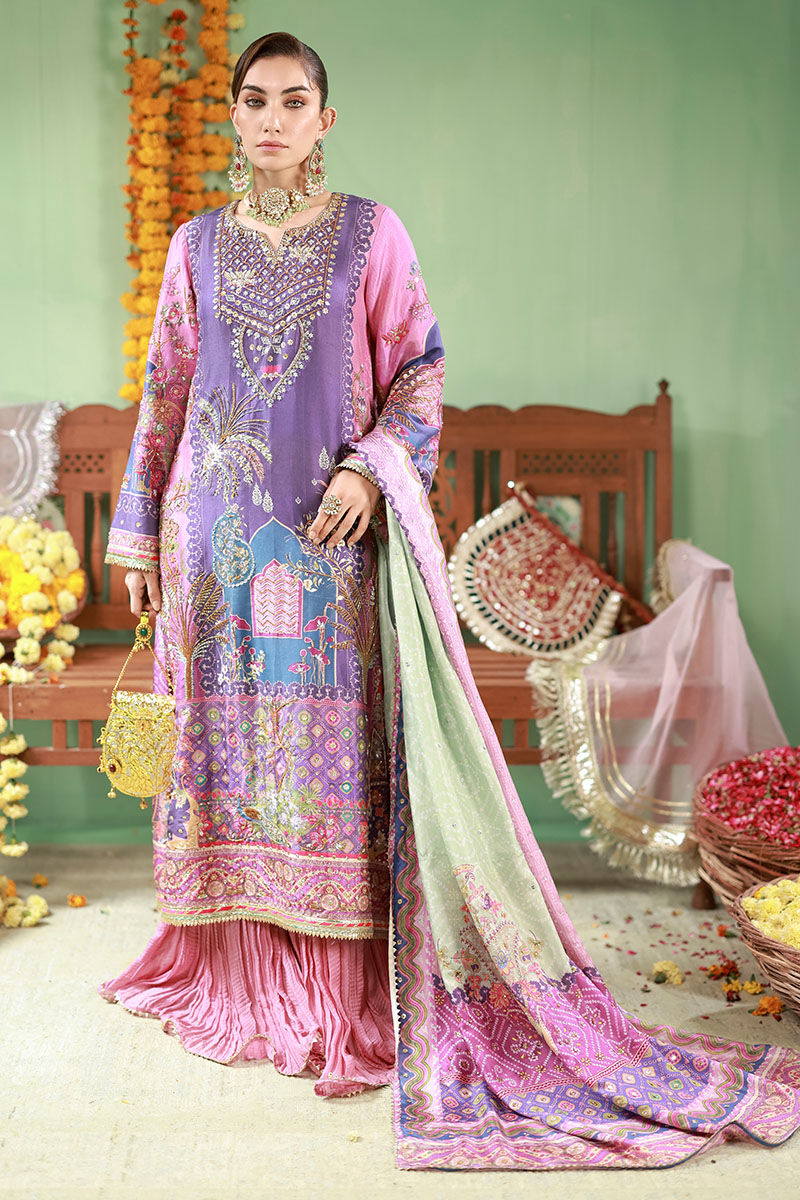 Lilac and Pink Hand Embellished Swiss Lawn Suit |Ready to Wear