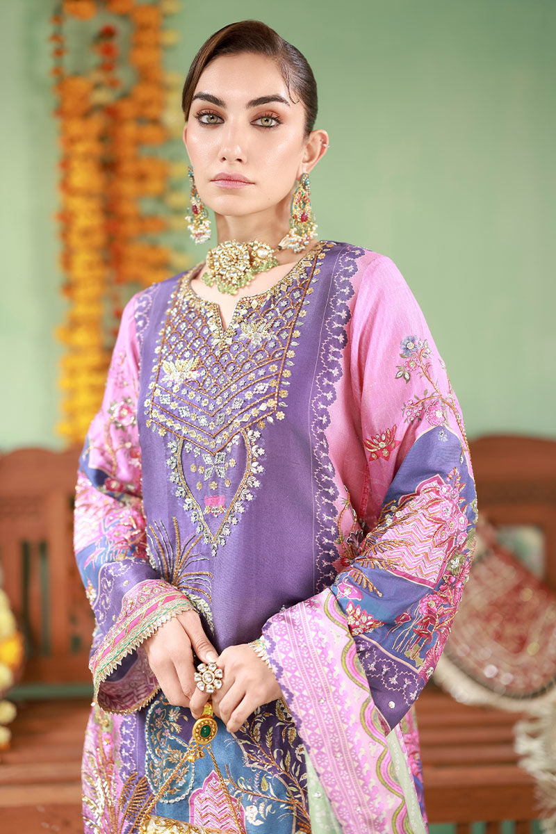 Lilac and Pink Hand Embellished Swiss Lawn Suit |Ready to Wear