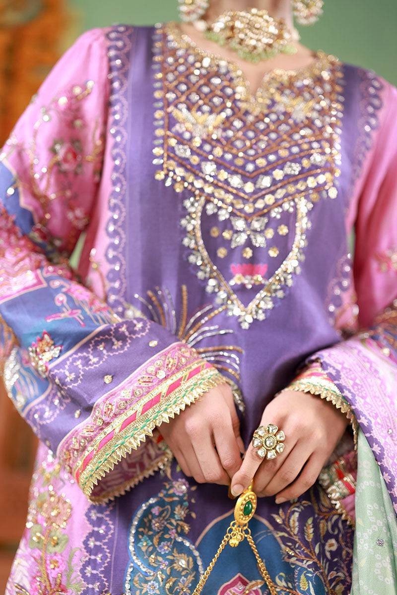 Lilac and Pink Hand Embellished Swiss Lawn Suit |Ready to Wear