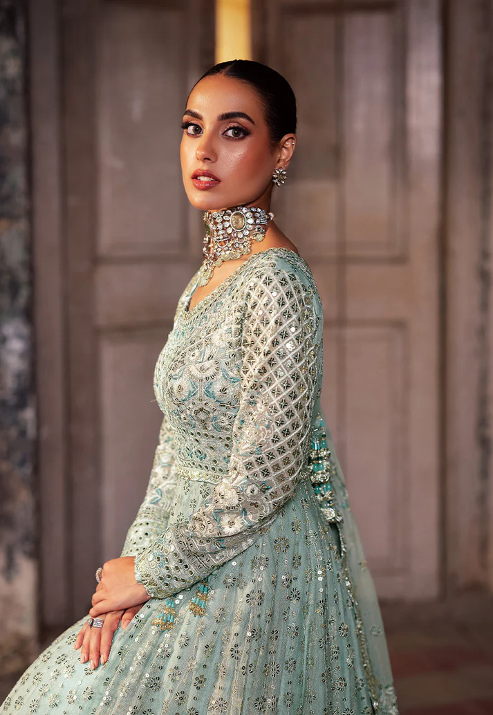 Mint Silver - 3 Piece Heavy Embroidered Maxi | Ready To Wear
