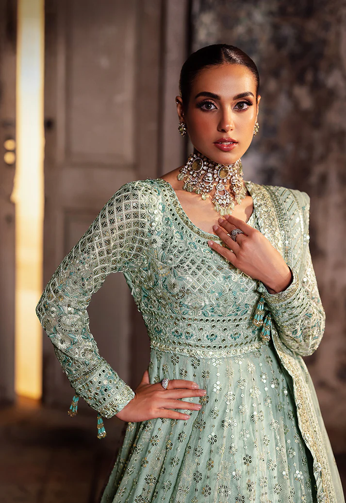 Mint Silver - 3 Piece Heavy Embroidered Maxi | Ready To Wear