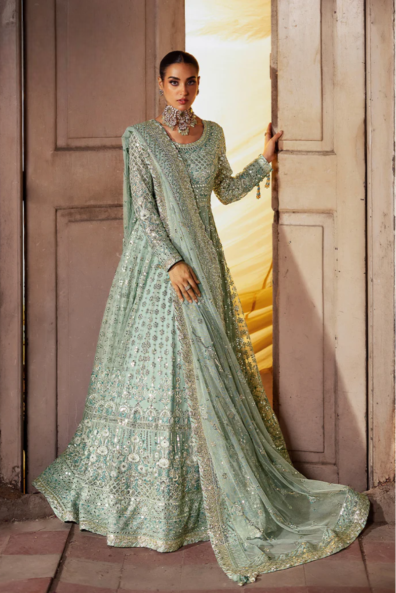 Mint Silver - 3 Piece Heavy Embroidered Maxi | Ready To Wear