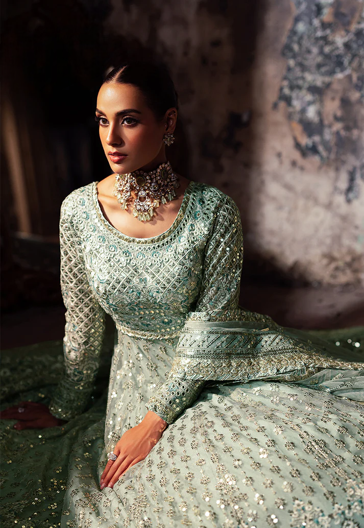 Mint Silver - 3 Piece Heavy Embroidered Maxi | Ready To Wear