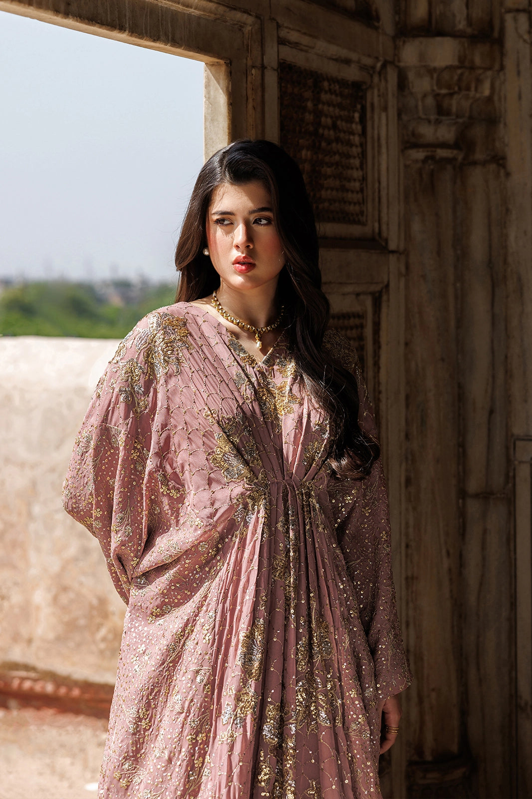 Long Sequined Chiffon Gown Set | Ready to Wear