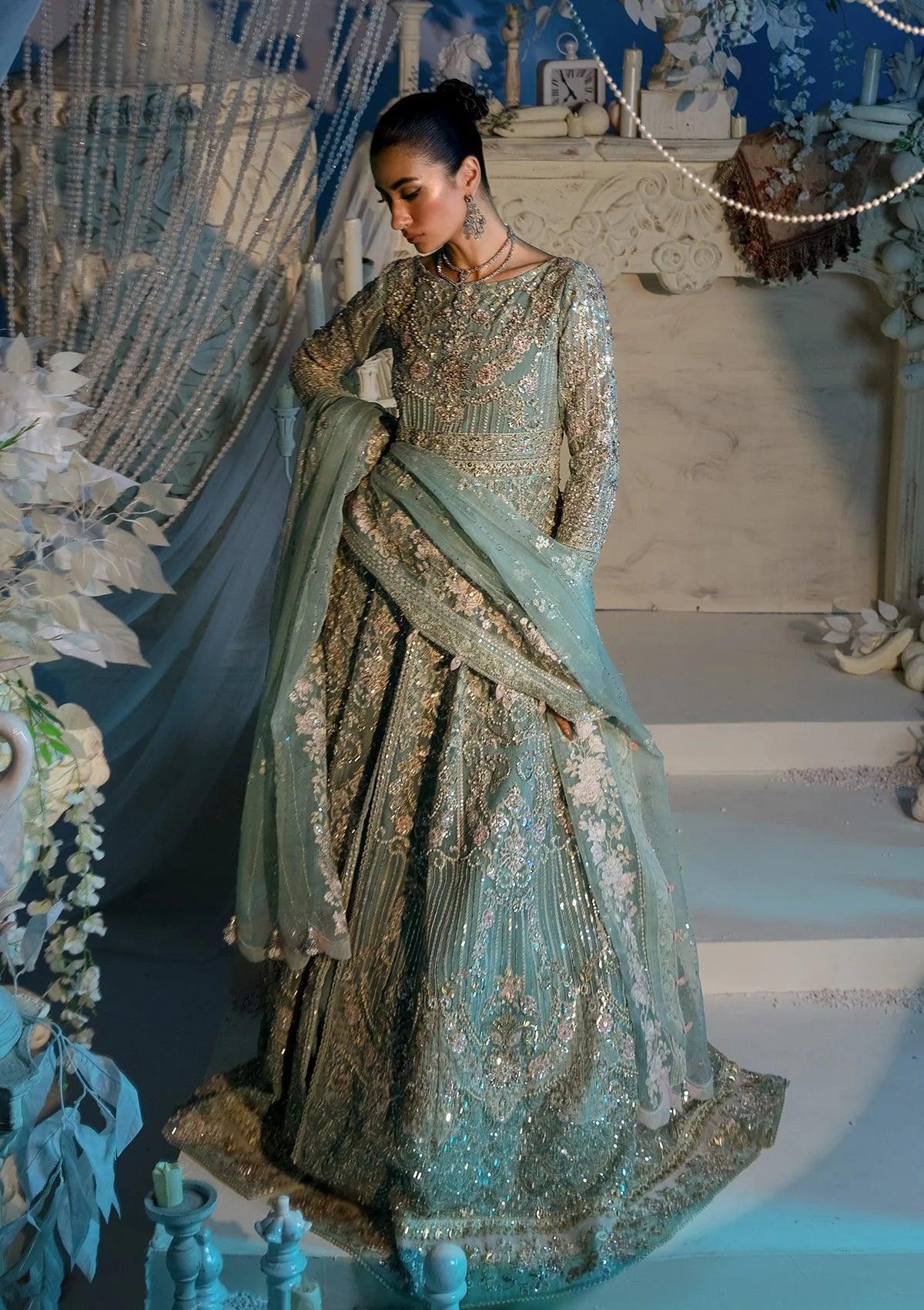 Mint Green Embroidered Net Maxi Suit | Ready to Wear