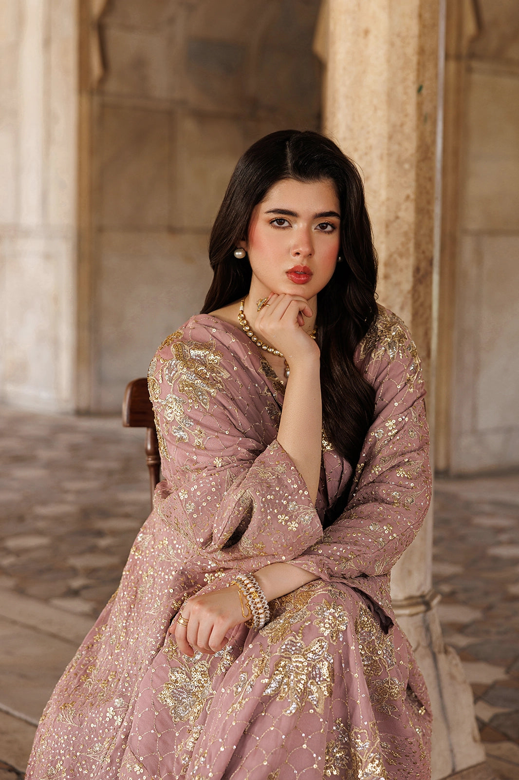Long Sequined Chiffon Gown Set | Ready to Wear
