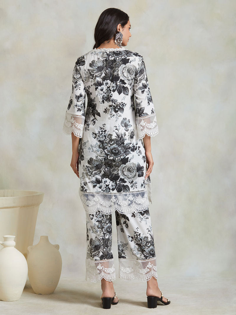Gracia Collection Black and White Floral Lawn Suit | Ready To Wear