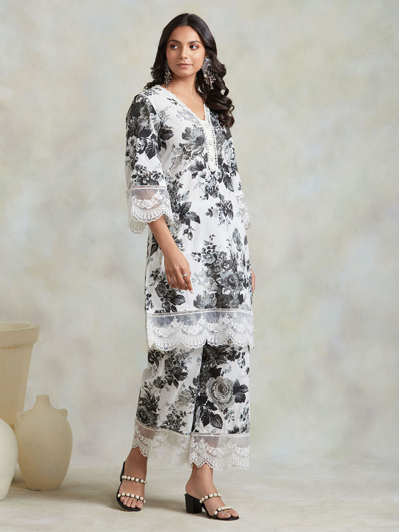 Gracia Collection Black and White Floral Lawn Suit | Ready To Wear