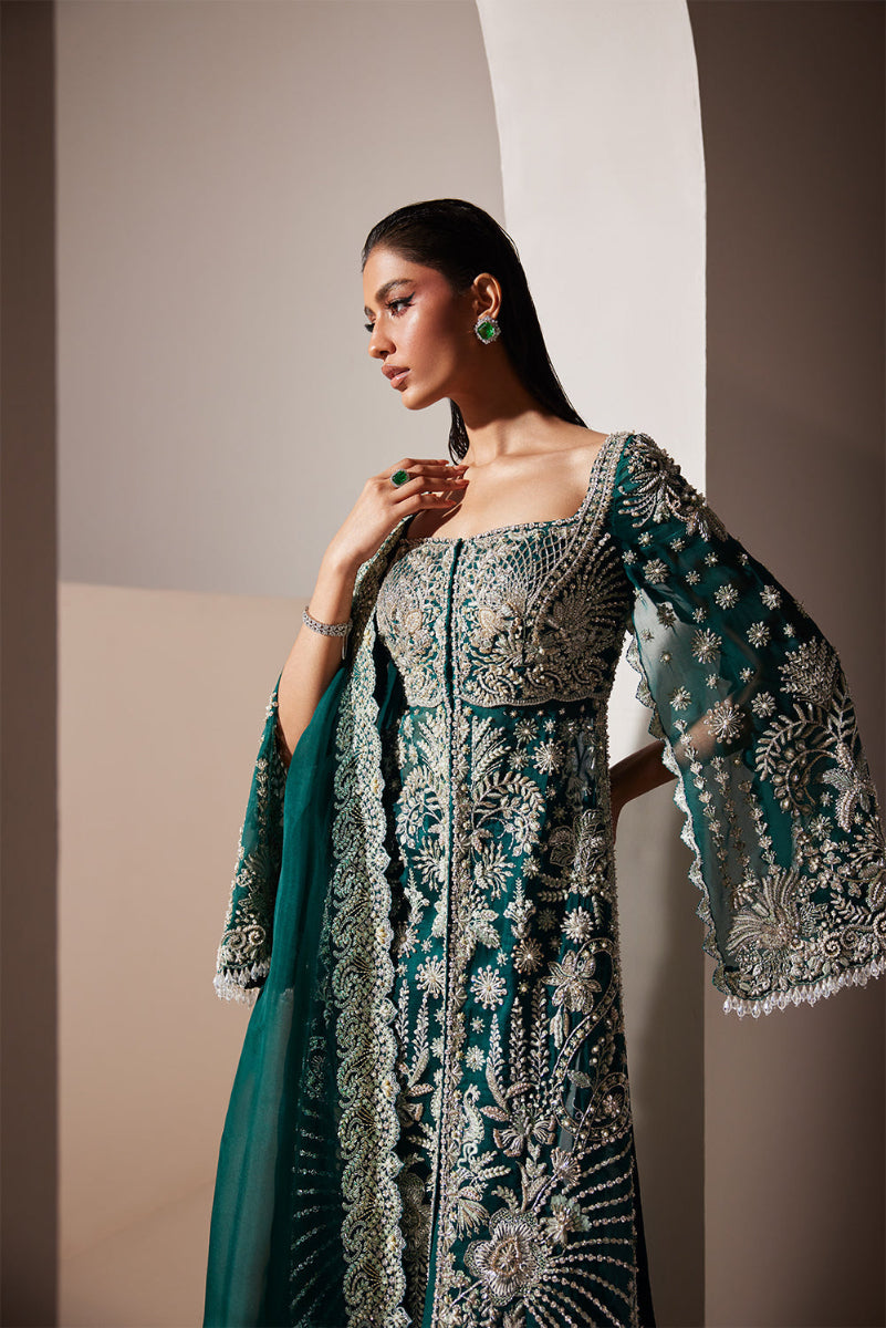 Emerald Hand-Embellished Organza Gown | Luxury Formal Ensemble