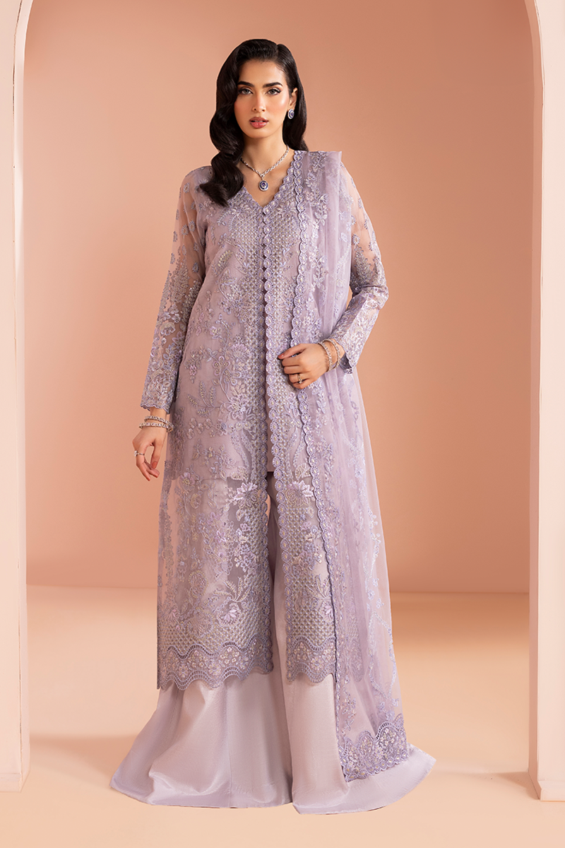 Lavender Chiffon Embroidered 3-Piece Suit | Ready To Wear