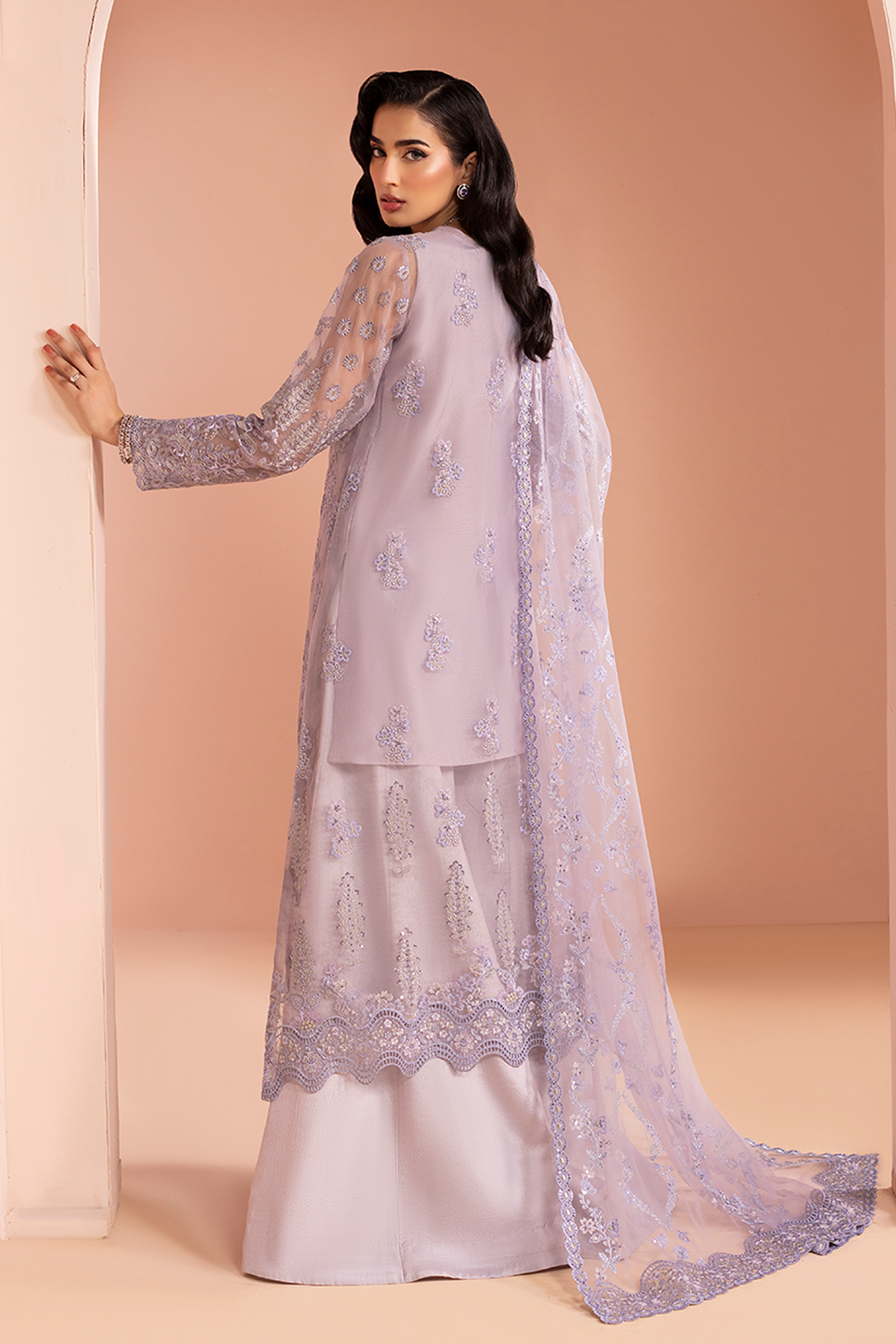 Lavender Chiffon Embroidered 3-Piece Suit | Ready To Wear