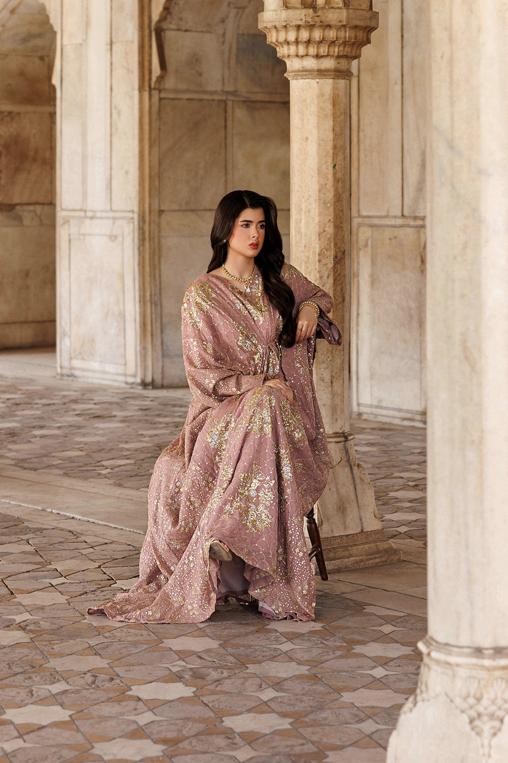 Long Sequined Chiffon Gown Set | Ready to Wear