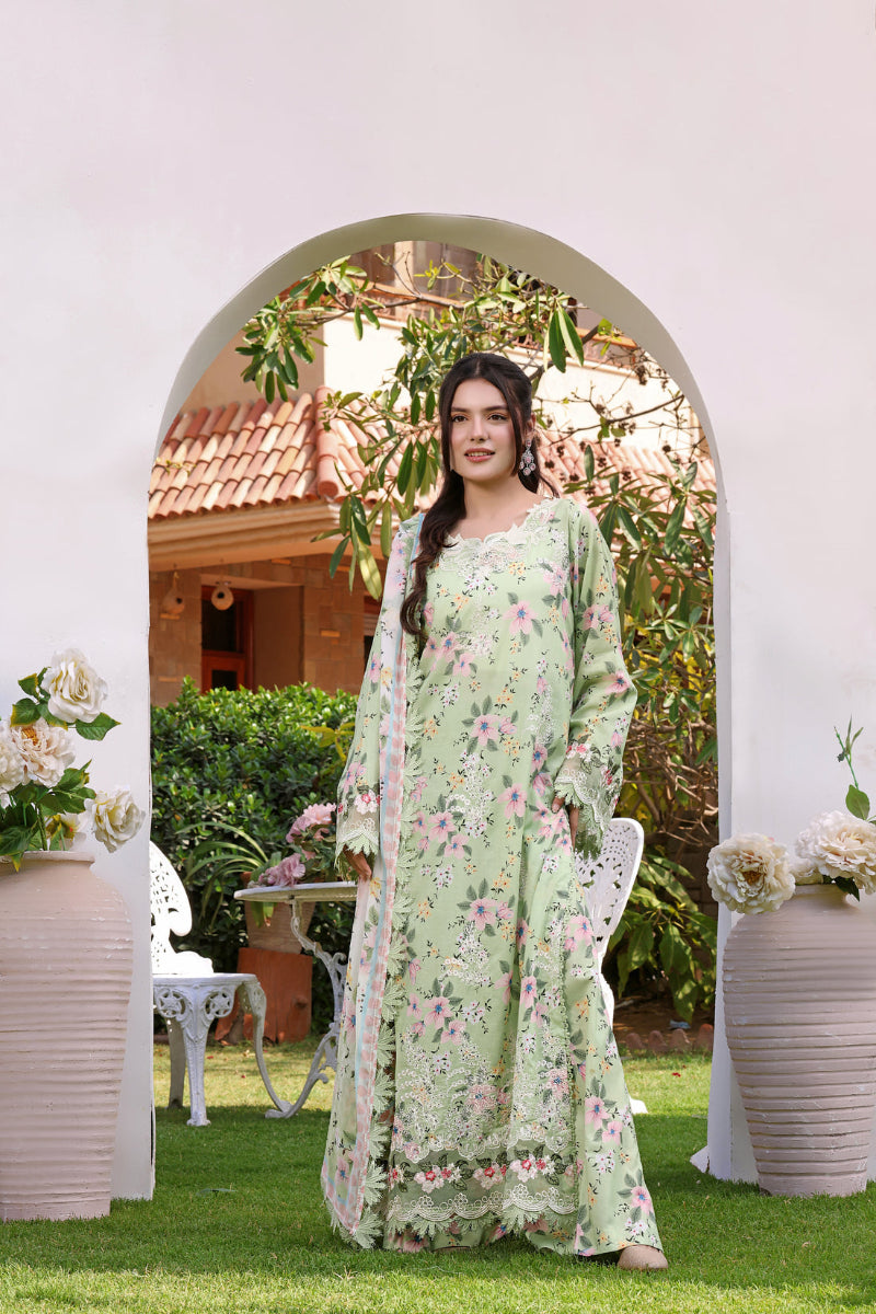 Mint Green Floral Embroidered Chikankari Lawn Suit | RTW