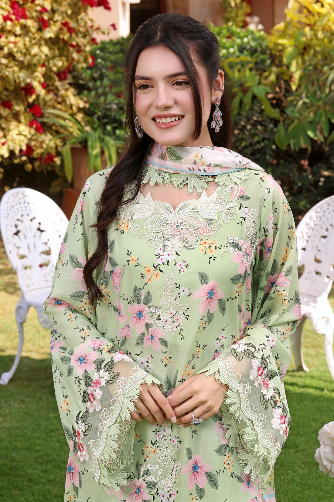 Mint Green Floral Embroidered Chikankari Lawn Suit | RTW