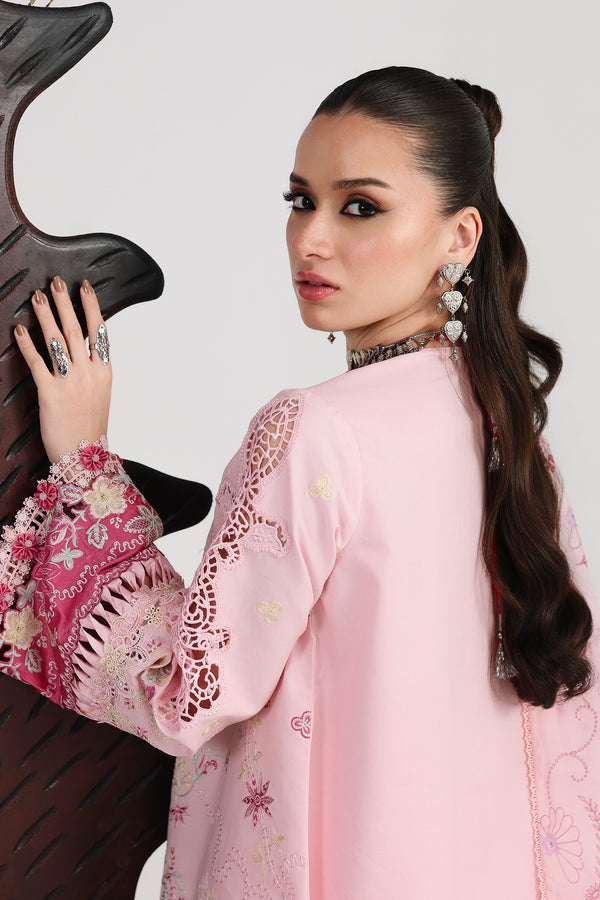Heavy Embroidered Pink Lawn 3-Piece Suit | Schiffli &amp; Spangle Work with Digital Printed Silk Dupatta