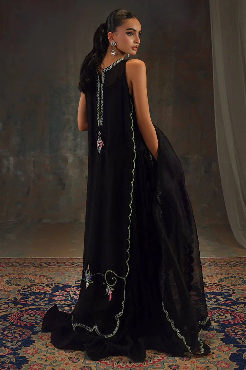 Black Indian Raw Silk Embroidered Suitf | Ready to Wear