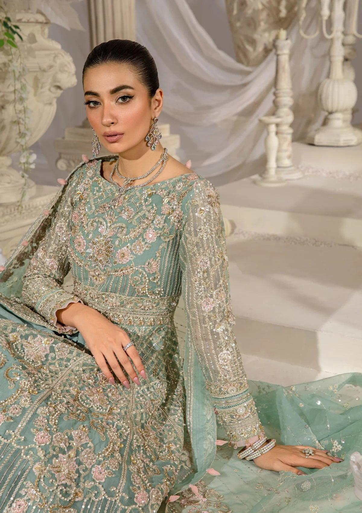 Mint Green Embroidered Net Maxi Suit | Ready to Wear