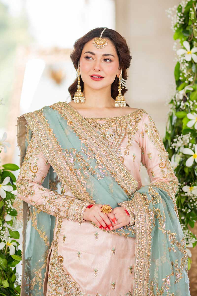Pastel Peach Heavy Embroidered Net Gharara Suit | Ready to Wear
