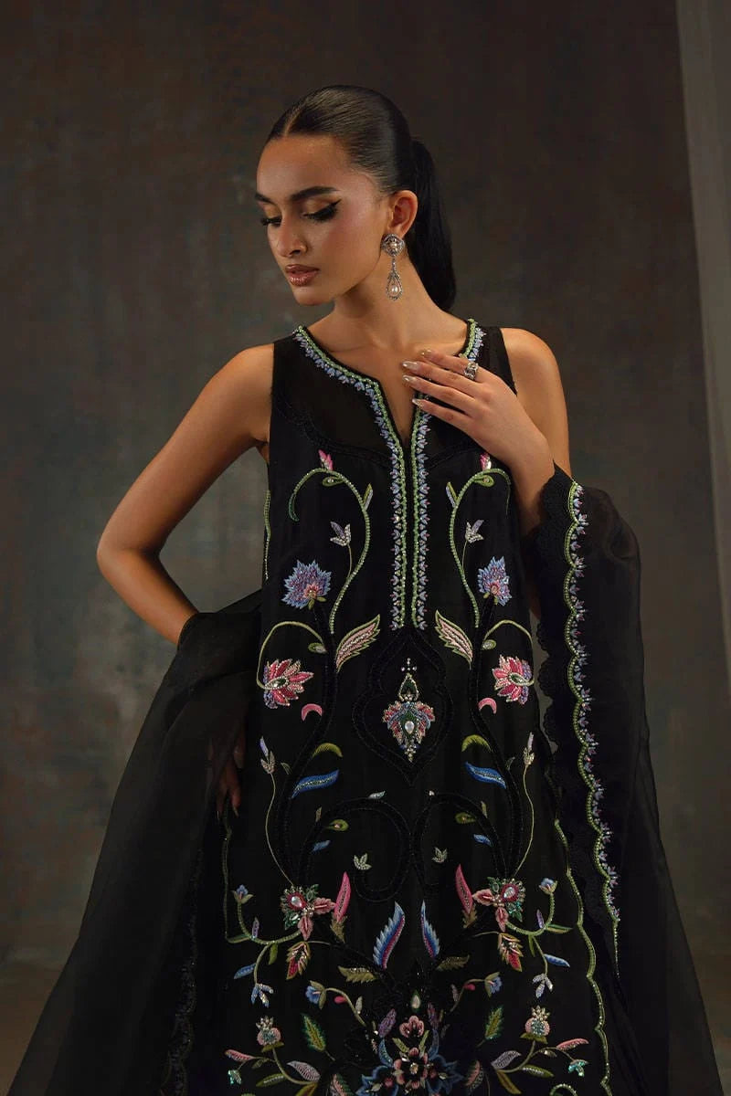 Black Indian Raw Silk Embroidered Suitf | Ready to Wear