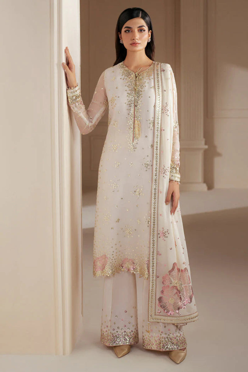Ivory Rosewater - Embroidered Chiffon Suit | Ready To Wear