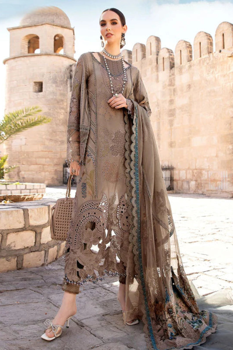 Luxury Mocha Schiffli Embroidered Lawn Suit with Net Dupatta | RTW