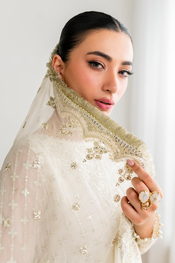Ivory Cream Embroidered Chiffon Gharara Suit |Ready to Wear