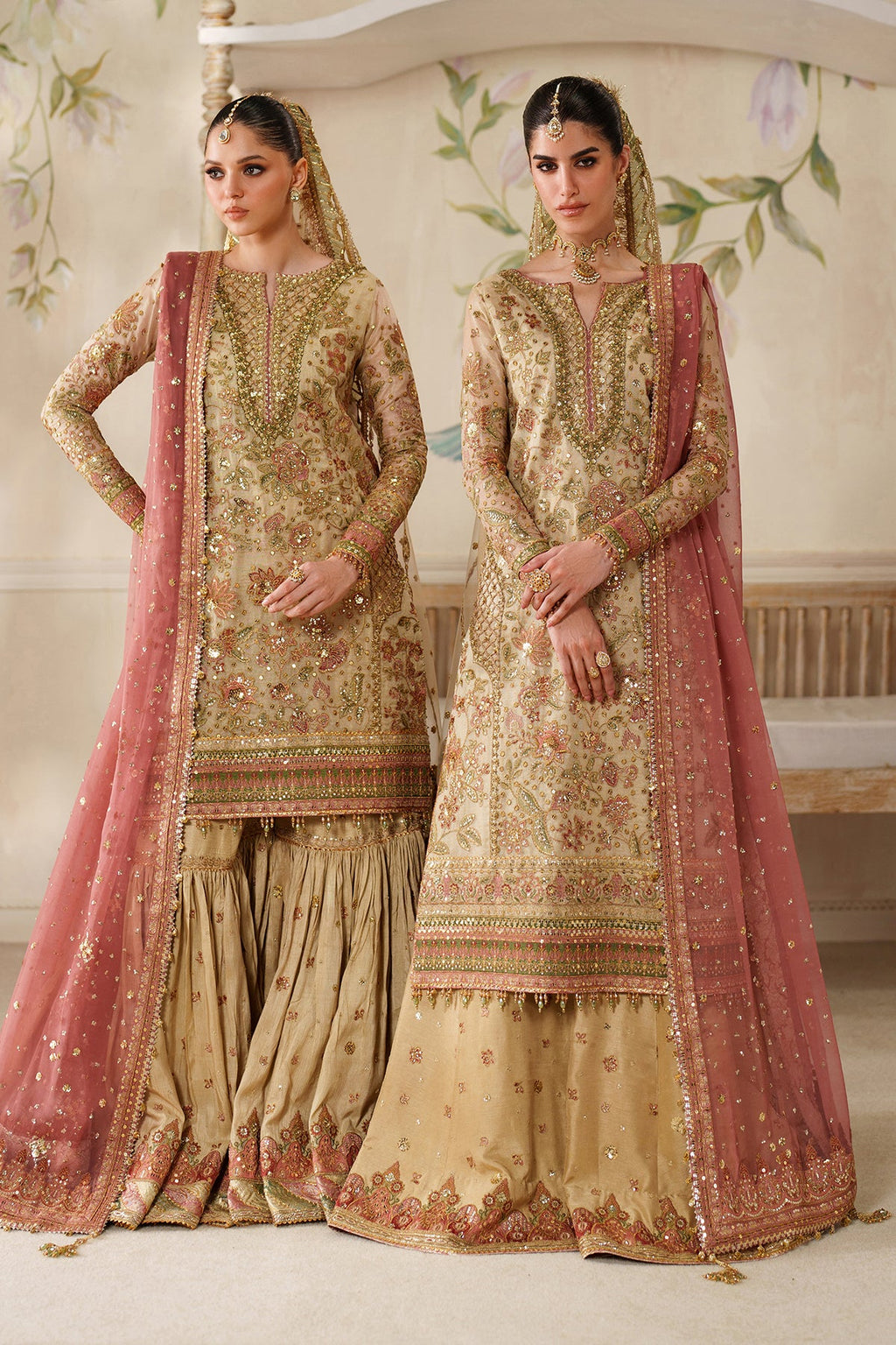 Beige and Pink Handwork Embroidered Lawn Luxury Suit |Ready to Wear