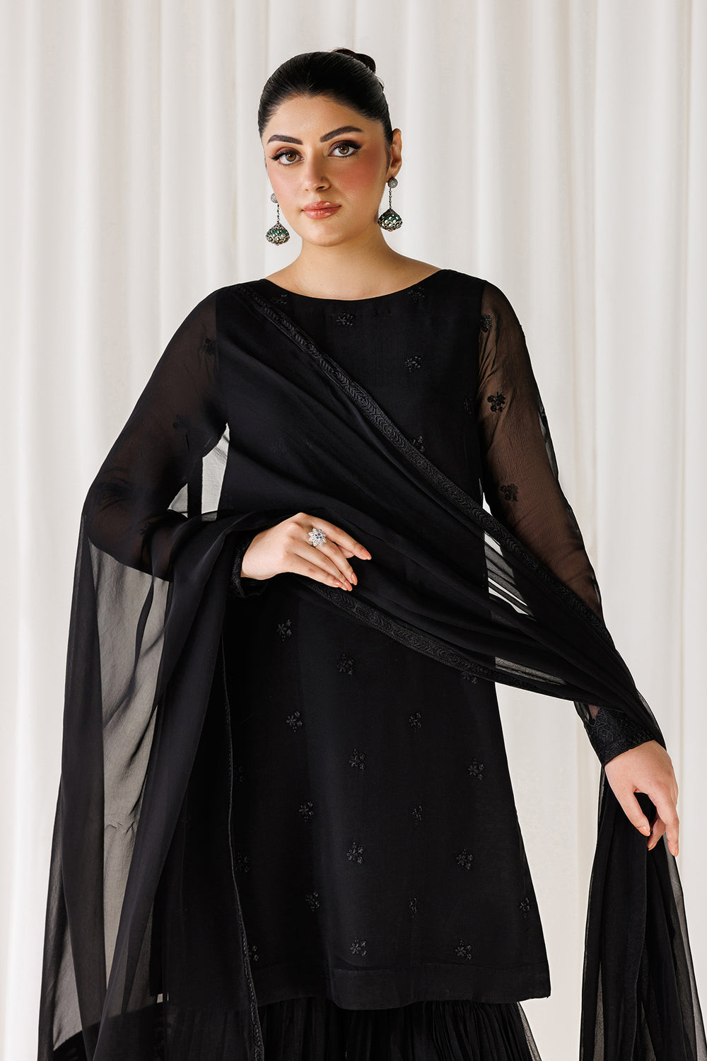 Midnight Black Chiffon Sequence Embroidered Garara Suit | |RTW