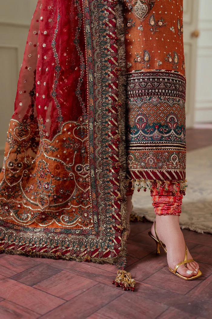 Burnt Ochre - Embroidered Chiffon Suit | Ready To Wear