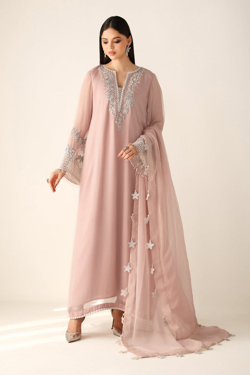 Blushing Rose Hand-Embellished Chiffon Festive Suit | RTW