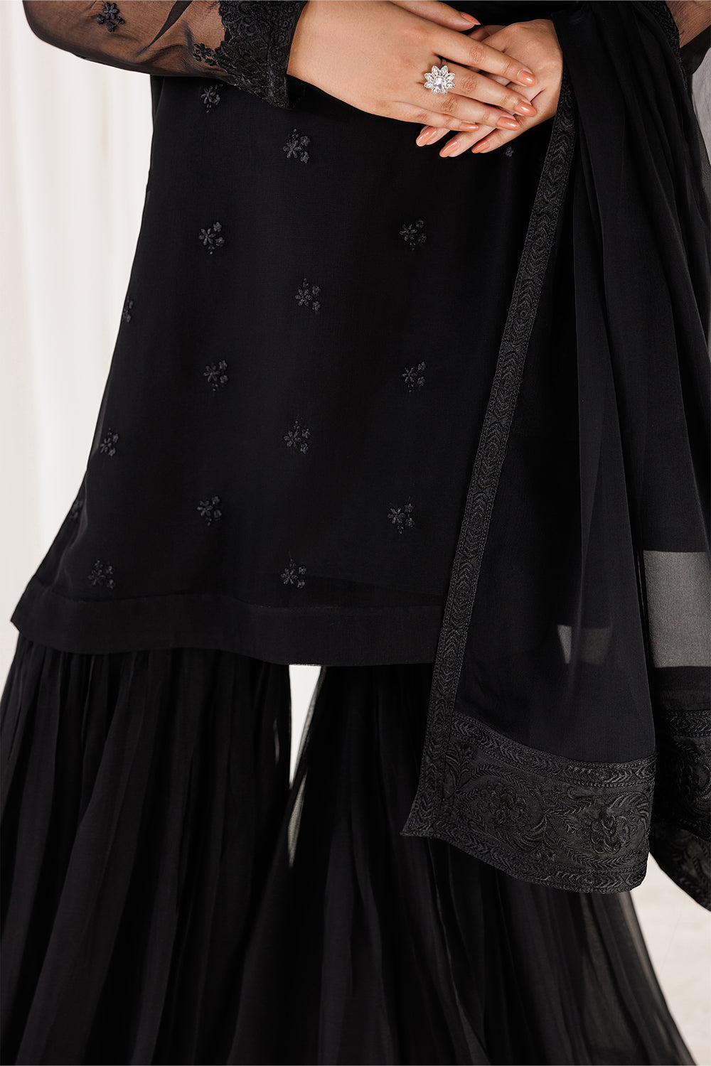 Midnight Black Chiffon Sequence Embroidered Garara Suit | |RTW