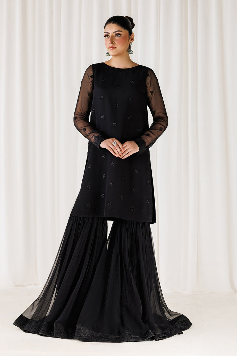 Midnight Black Chiffon Sequence Embroidered Garara Suit | |RTW