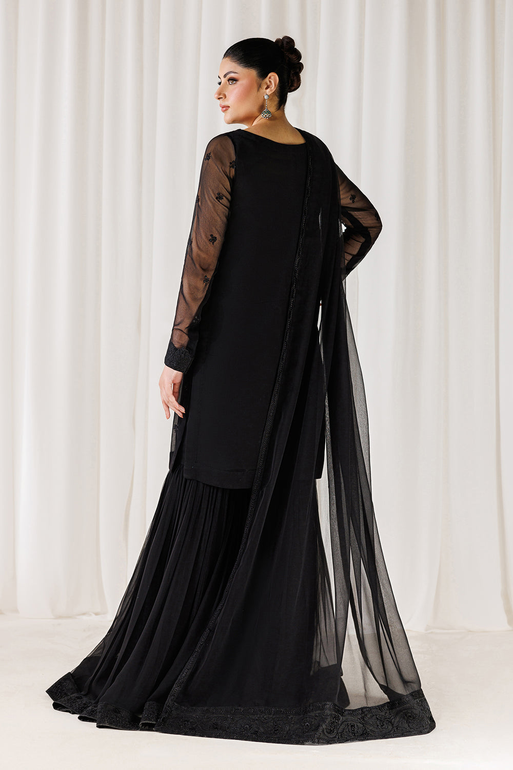 Midnight Black Chiffon Sequence Embroidered Garara Suit | |RTW