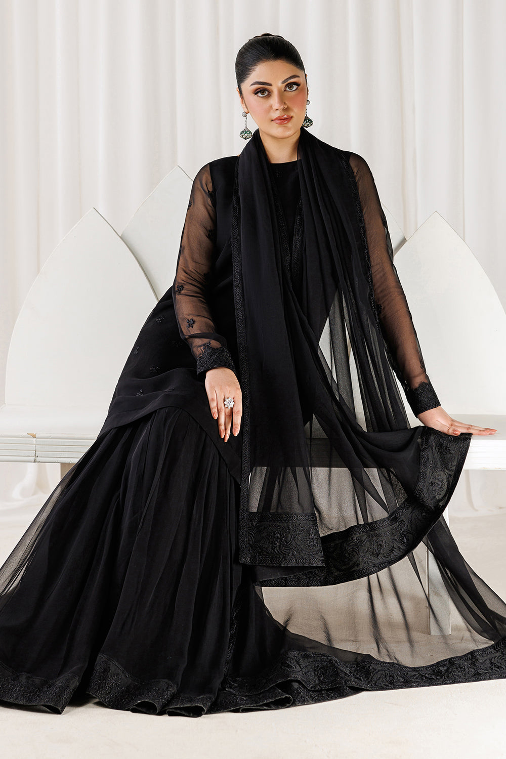 Midnight Black Chiffon Sequence Embroidered Garara Suit | |RTW