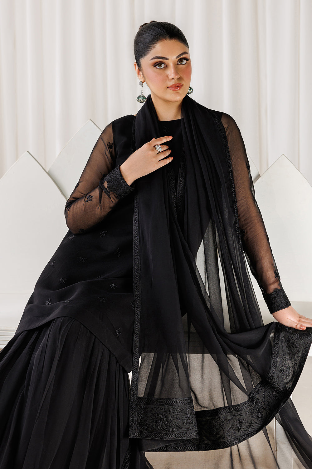 Midnight Black Chiffon Sequence Embroidered Garara Suit | |RTW