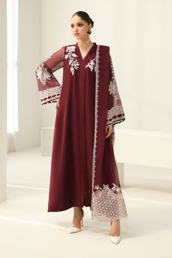 Luxury Maroon Cationic Chiffon Embroidered Suit | RTW